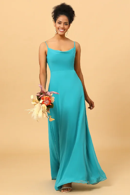 Year-End Clearance Spaghetti Straps Chiffon Jade Bridesmaid Dress Slip Dress