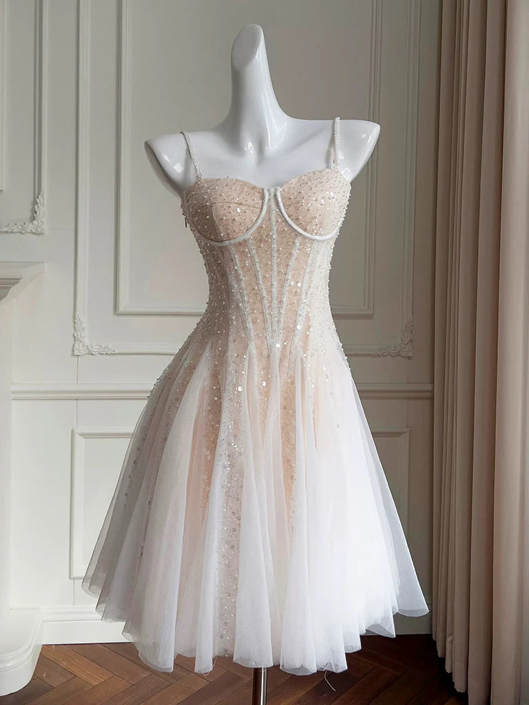 Price Meltdown A-Line Princess Sweetheart Neck Tulle Sequin Light Champagne Short Prom Dress Price Meltdown A-Line Princess Sweetheart Neck Tulle Sequin Light Champagne Short Prom Dress