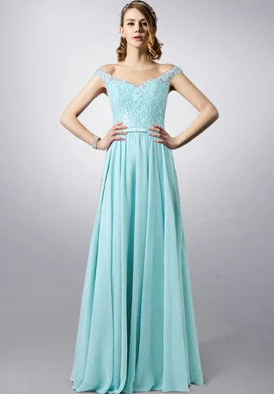 Daily Specials Bateau Neck Lace and Chiffon Long Dress With Illusion Back