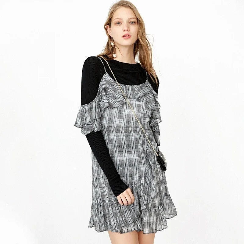 Midnight Sale Women's Autumn Chiffon Ruffle Dress