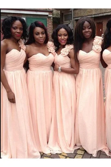 Can't Miss A-line Short One-shoulder Bell Illusion Draping Pleats Flower Ruffles Illusion Flower Sweep Train Zipper Illusion Chiffon Dress