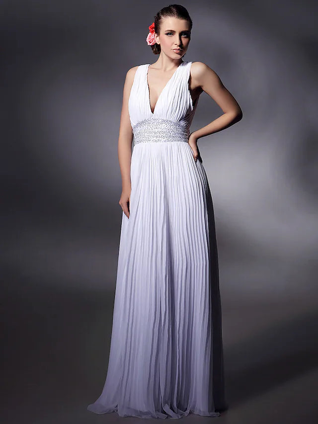 Deal Alert Celebrity Style Dress Prom Floor Length Sleeveless Plunging Neck Chiffon with Beading Draping Deal Alert Celebrity Style Dress Prom Floor Length Sleeveless Plunging Neck Chiffon with Beading Draping