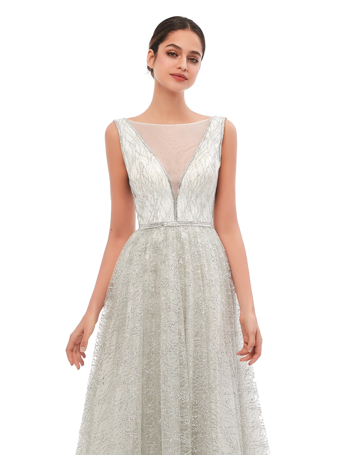 YEAR-End Sale A-Line Evening Gown Vintage Dress Prom Formal Evening Court Train Sleeveless Illusion Neck Sequined with Sequin YEAR-End Sale A-Line Evening Gown Vintage Dress Prom Formal Evening Court Train Sleeveless Illusion Neck Sequined with Sequin
