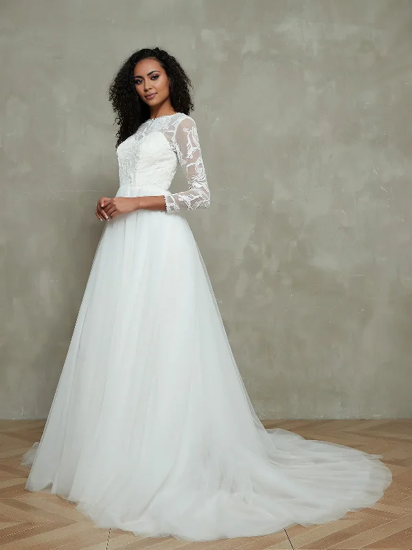 Fantastic Offers Lace top fantasy collar sheer dress wedding dress