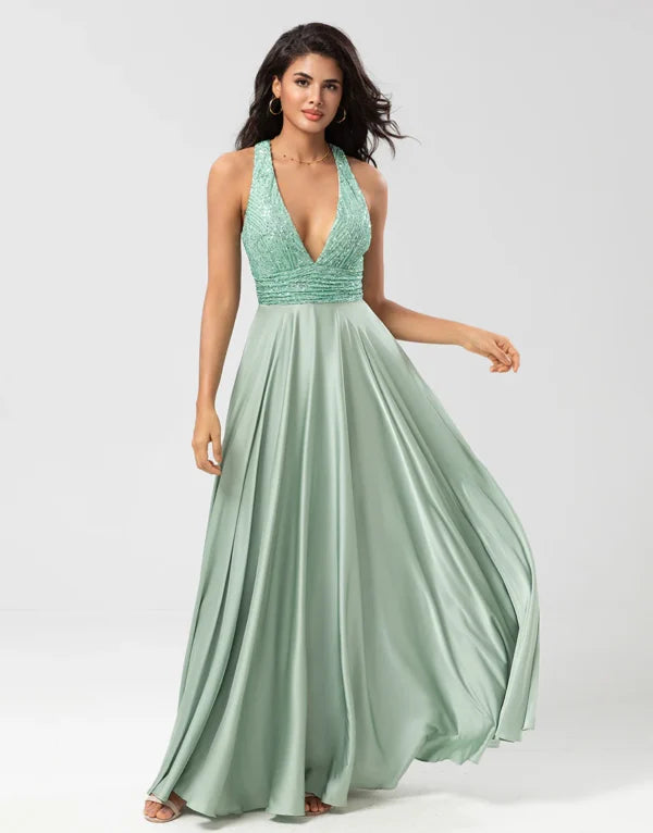 TIME-Limited Offer A Line V-Neck Long Bridesmaid Dress with Beading