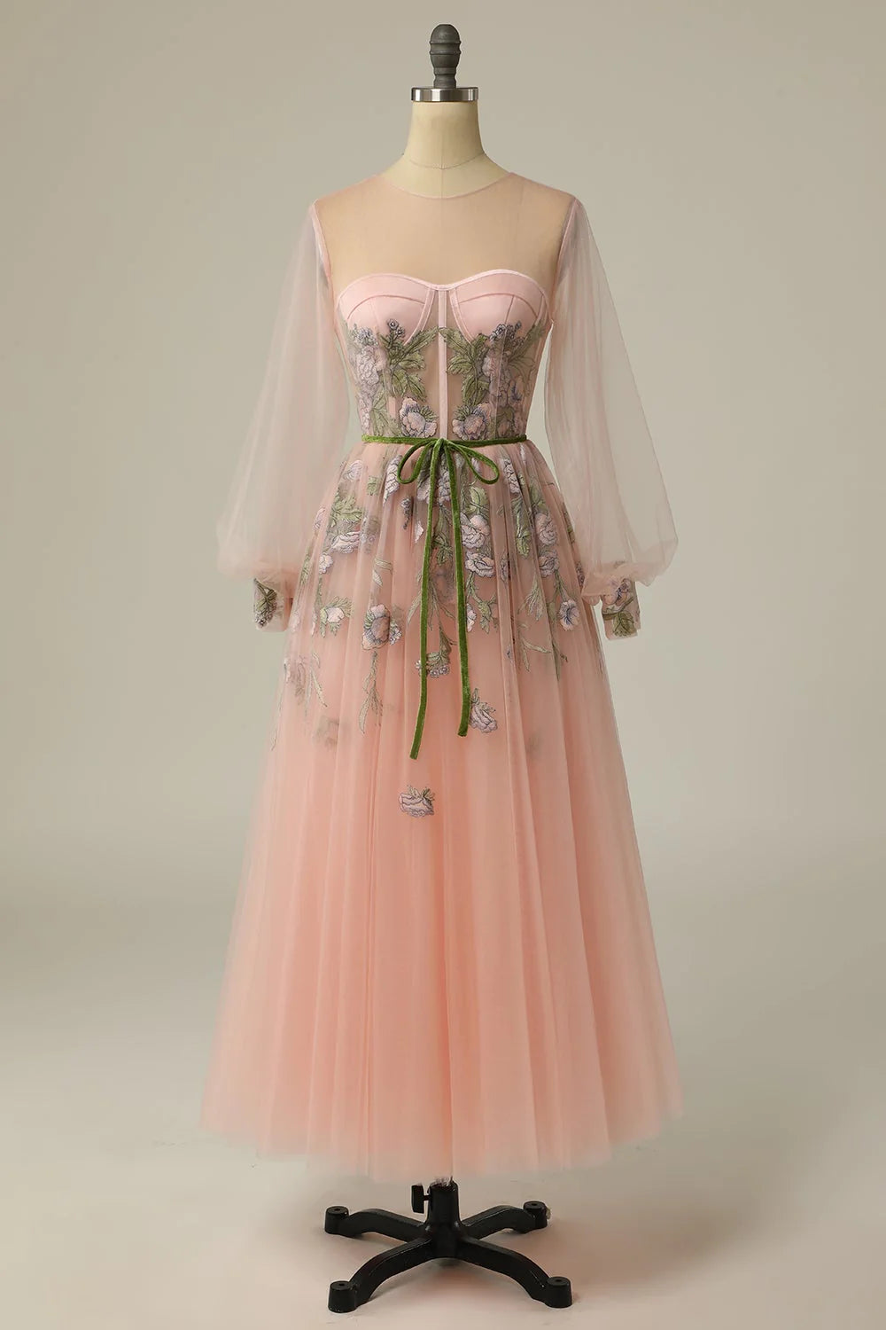 Can't Miss A Line Scoop Long Sleeve Prom Dresses with Floral Embroidery Long Formal Dresses Can't Miss A Line Scoop Long Sleeve Prom Dresses with Floral Embroidery Long Formal Dresses