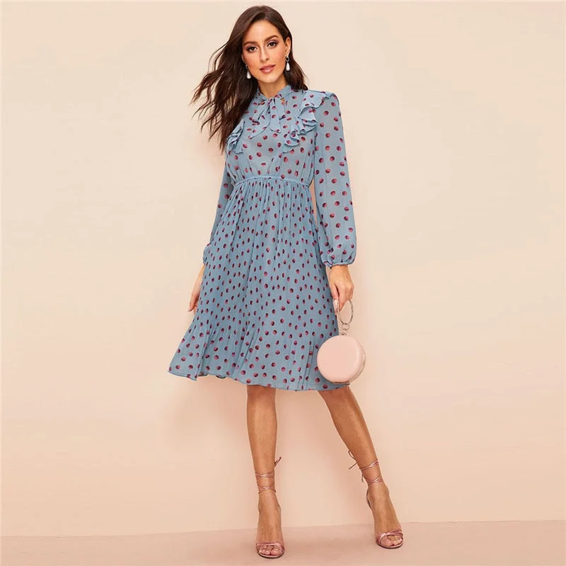Special Promotion Women's Summer Ruffle Polka Dot Midi Dress