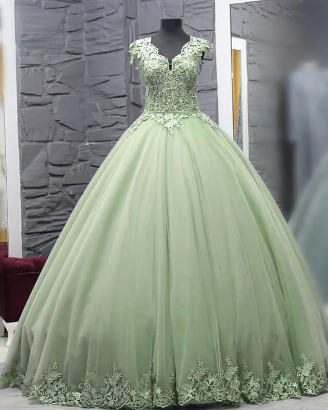 TIME-Limited Offer A-Line Princess Lace V-neck Cap Sleeve Tulle Ball Gown Quinceanera Dress TIME-Limited Offer A-Line Princess Lace V-neck Cap Sleeve Tulle Ball Gown Quinceanera Dress