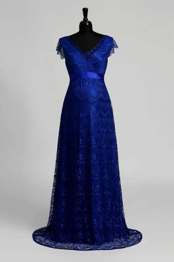 Exclusive Online Offer A-line V-neck Cap Short Sleeve Floor-length Lace Maternity Dress with Sweep/Brush Train Exclusive Online Offer A-line V-neck Cap Short Sleeve Floor-length Lace Maternity Dress with Sweep/Brush Train