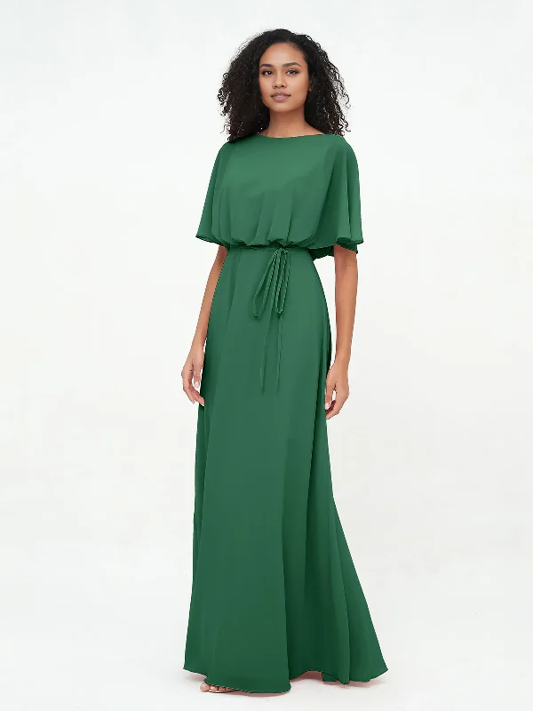 Limited Time Chiffon Full Length Bridesmaid Dresses Simple Dresses with Wrap Dark Green