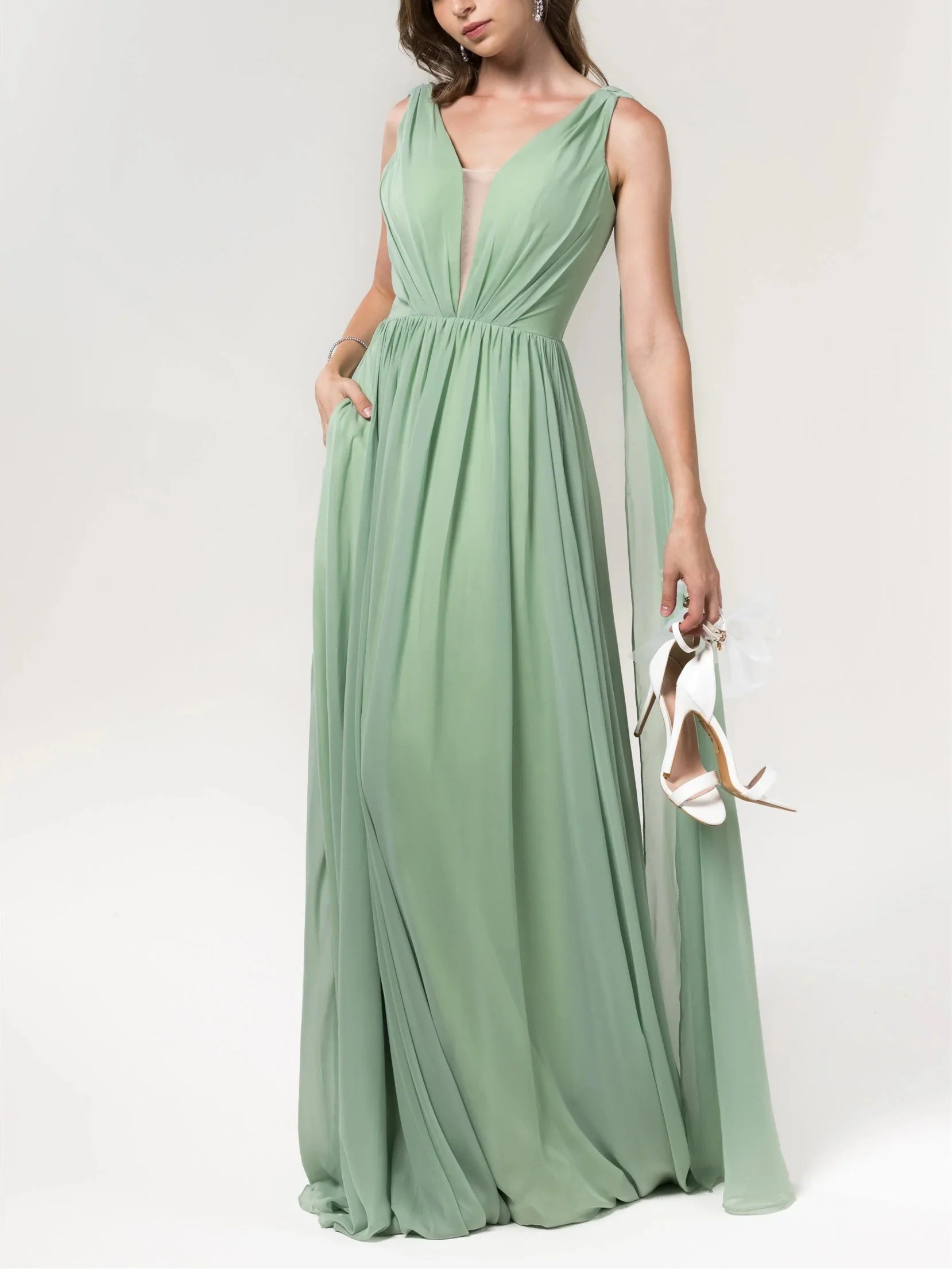 Bonus Savings A-Line V-Neck Floor-Length Chiffon Bridesmaid Dress Wedding Guest Dresses