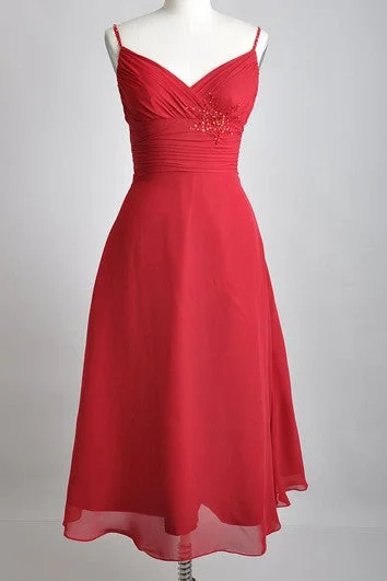 Final Clearance Tea-length V-Neckline A-line Chiffon Bridesmaid Dress With Spaghette Straps Final Clearance Tea-length V-Neckline A-line Chiffon Bridesmaid Dress With Spaghette Straps
