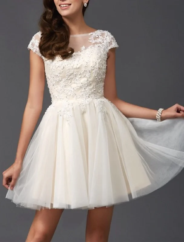 Buy More, Save More A-Line Homecoming Dresses Elegant Dress Holiday Graduation Short / Mini Sleeveless Jewel Neck Lace with Appliques