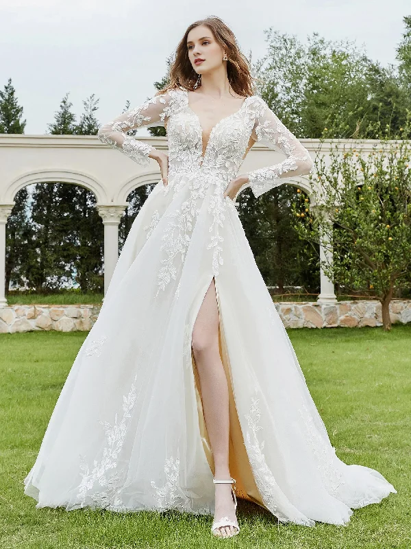 Price Slash Lace tight corset V-neck slit deep V-neck wedding dress