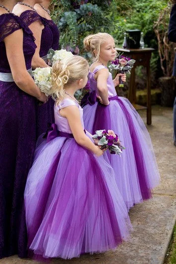 Holiday Sale Lovely Tulle Princess Bowknot Flower Girl Dress Cap Sleeve