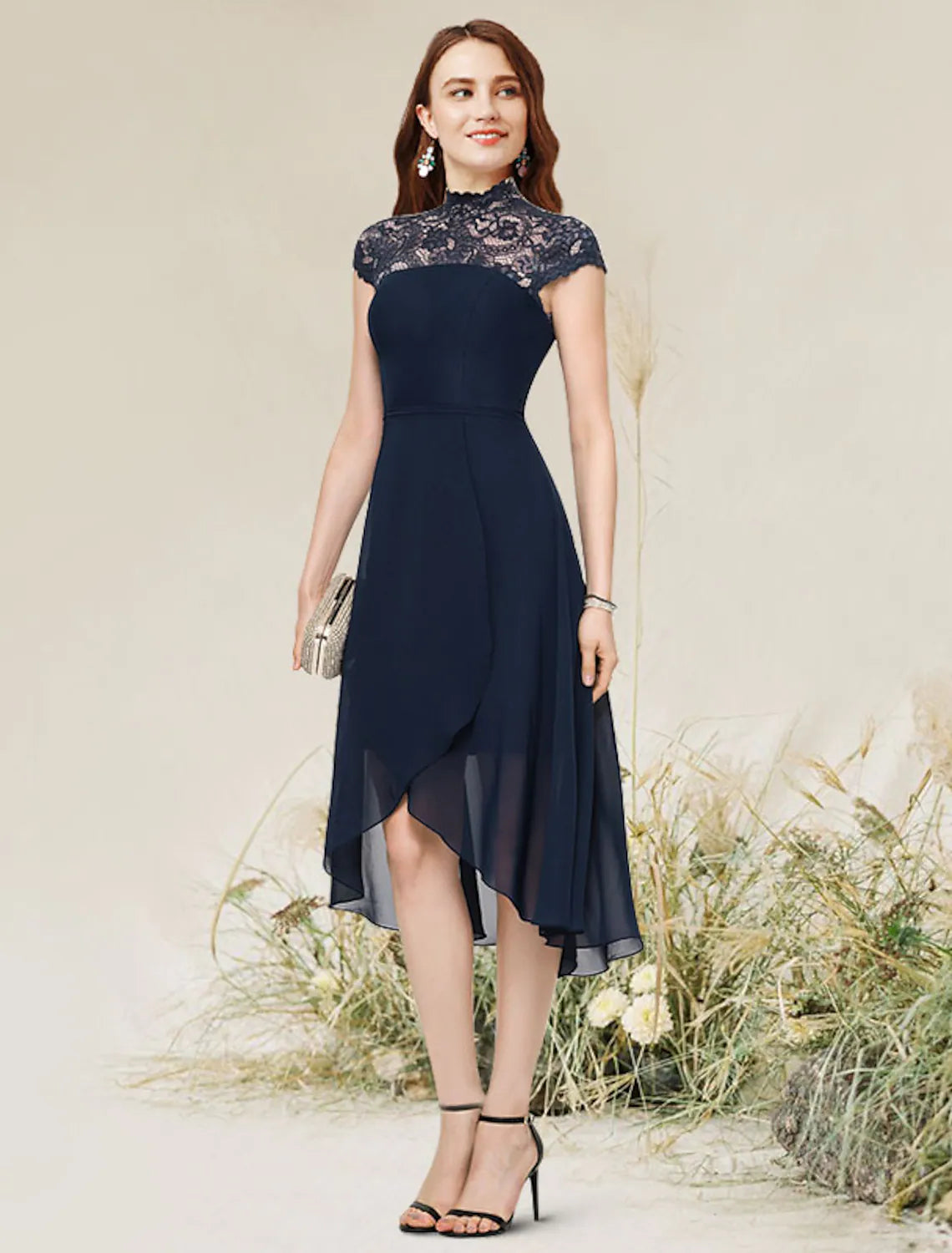 Mega Sale A-Line Cocktail Dresses Flirty Dress Homecoming Asymmetrical Sleeveless Jewel Neck Chiffon with Lace Insert Mega Sale A-Line Cocktail Dresses Flirty Dress Homecoming Asymmetrical Sleeveless Jewel Neck Chiffon with Lace Insert