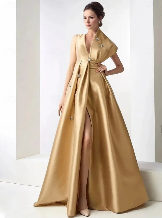 Special Discount A-Line Evening Gown Elegant Dress Formal Floor Length Sleeveless V Neck Pocket Satin with Rhinestone Beading Special Discount A-Line Evening Gown Elegant Dress Formal Floor Length Sleeveless V Neck Pocket Satin with Rhinestone Beading
