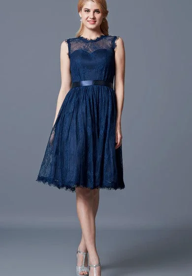 Exclusive Access Sleeveless Illusion Jewel Neck Pleated Short Lace Dress