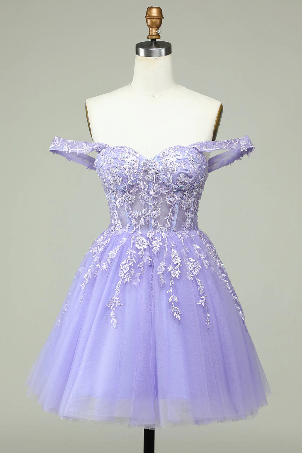 Don't Wait A Line Off Shoulder Light Purple Tight Corset Sticker Cocktail Dresses