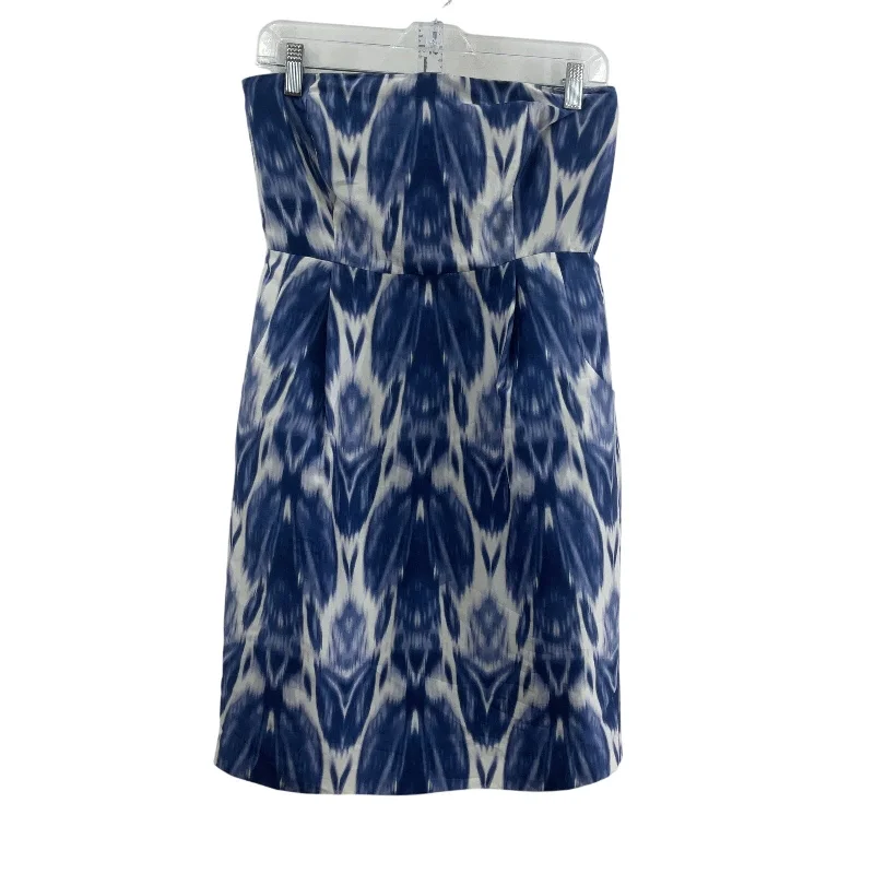 Price Buster J.Crew Silk Women's Abstract Strapless A-Line Dress Blue/White Size 4 Preowned