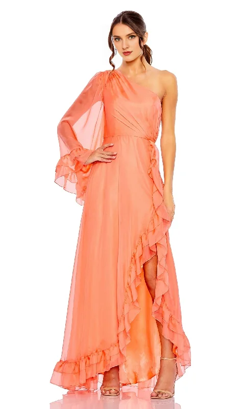 The Best Prices One shoulder long sleeved off shoulder ruffle edge and floor length Prom dress