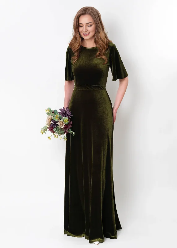 Don’t Miss Out Olive Green Velvet Winter Long Bridesmaid Velvet Wedding Guest Dress Slit Dress