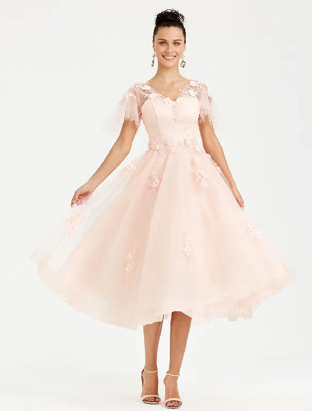 Mega Sale A-Line Prom Dresses Elegant Dress Wedding Guest Short Sleeve V Neck Tulle with Appliques Mega Sale A-Line Prom Dresses Elegant Dress Wedding Guest Short Sleeve V Neck Tulle with Appliques