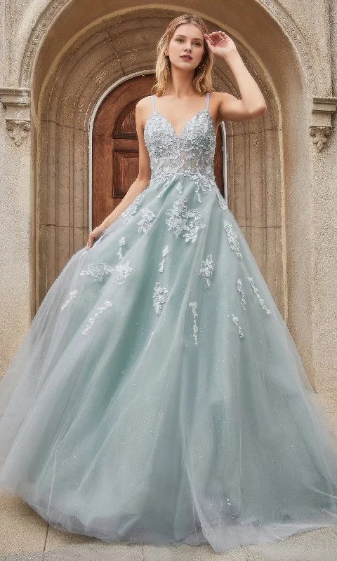 Special Buy Sparkling sheer transparent tight corset and floor length Prom dress