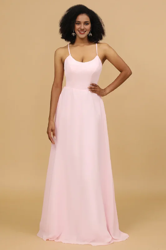 Discount Extravaganza Pink tight fitting/straight thin shoulder strap long chiffon bridesmaid dress Discount Extravaganza Pink tight fitting/straight thin shoulder strap long chiffon bridesmaid dress