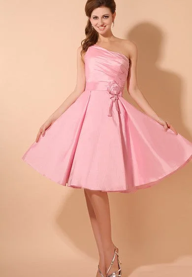 Final Markdown Taffeta Strapless Short Dress With Ruching Top and Flower