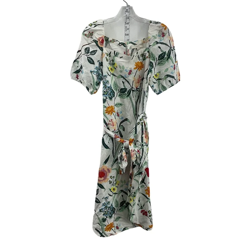 Act Now Ann Taylor LOFT Linen Dress - White/Green Floral, Womens Size 6, Long, Preowned