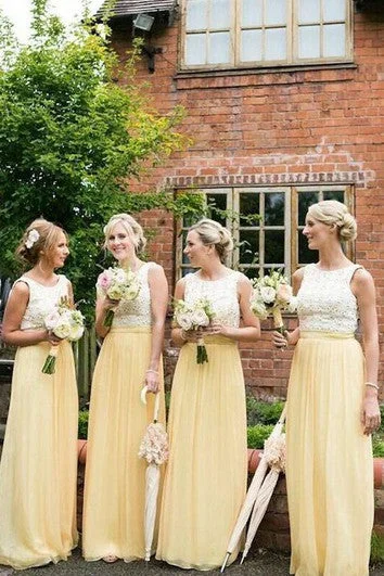 Deal Mania Floor-length Sleeveless Chiffon Lace Dress with Scoop Neckline