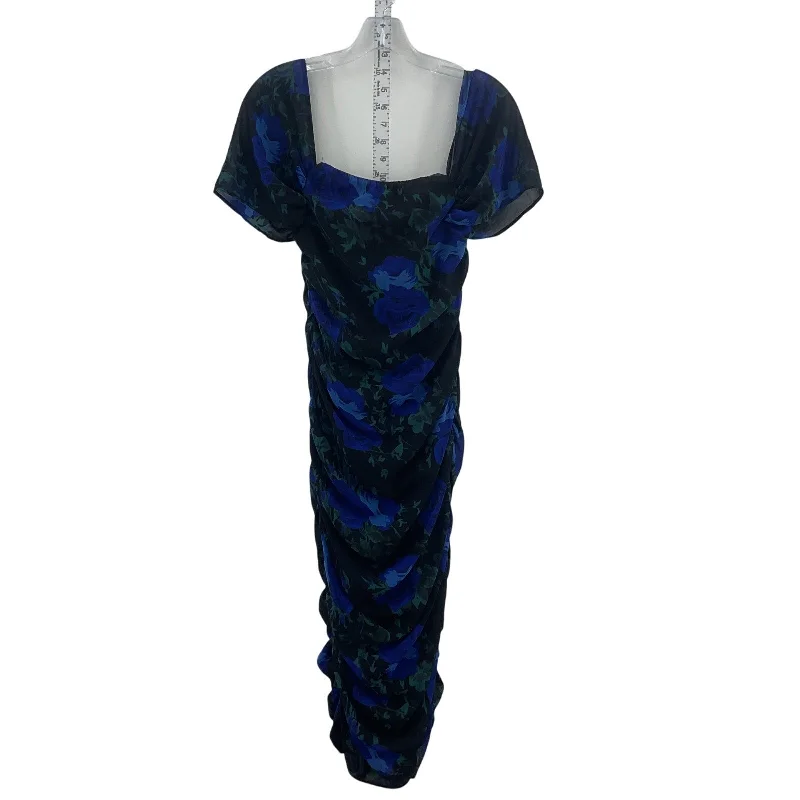 Lowest Price Lulu's Black & Blue Long Floral Women's Ruched Bodycon Dress XS New With Tags