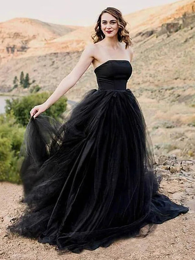Major Savings Gothic Black Wedding Dresses Chapel A-Line Sleeveless Strapless Satin With Solid Major Savings Gothic Black Wedding Dresses Chapel A-Line Sleeveless Strapless Satin With Solid