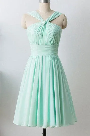 Savings Bonanza Mint Short Chiffon Halter Formal Dress