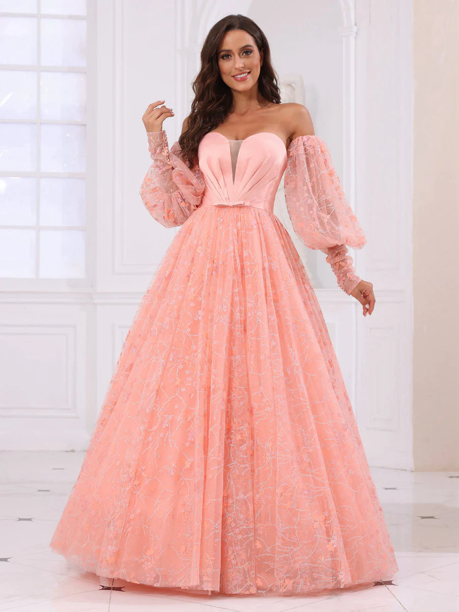 Discount Days A-Line/Princess Sweetheart Long Prom Dresses With Detachable Sleeves Discount Days A-Line/Princess Sweetheart Long Prom Dresses With Detachable Sleeves
