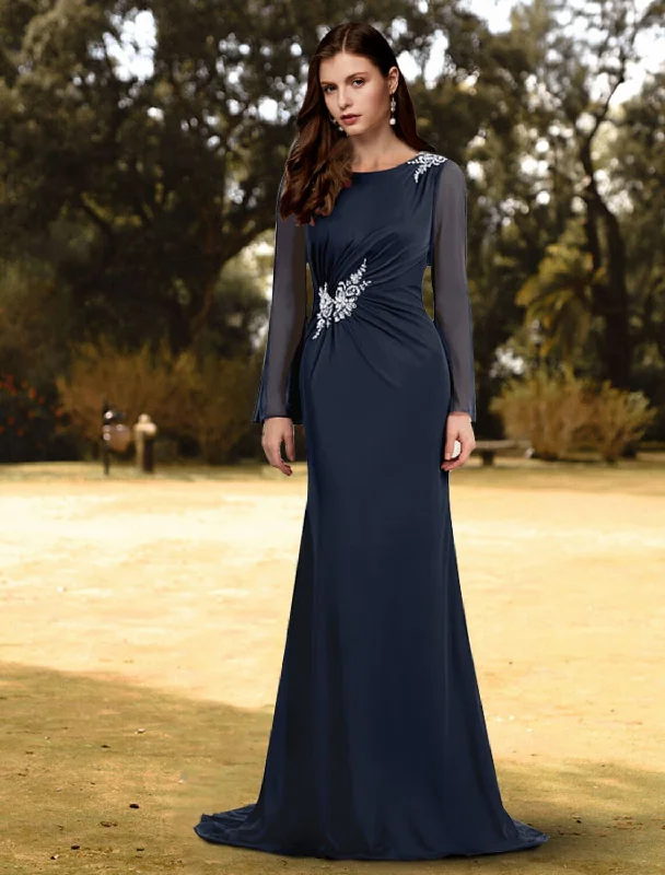 Daily Deals Sheath / Column Evening Gown Empire Dress Wedding Guest Formal Evening Sweep / Brush Train Long Sleeve Jewel Neck Chiffon with Sash / Ribbon Pure Color Shouder Flower Daily Deals Sheath / Column Evening Gown Empire Dress Wedding Guest Formal Evening Sweep / Brush Train Long Sleeve Jewel Neck Chiffon with Sash / Ribbon Pure Color Shouder Flower