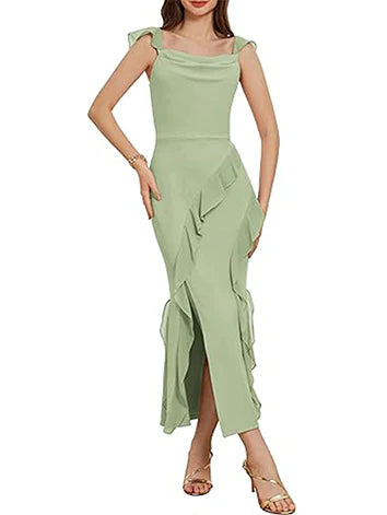 The Best Prices Mermaid/Trumpet Cowl Neck Sleeveless Flounce Ankle-Length Bridesmaid Dresses