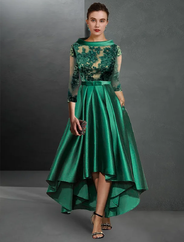 Great Deals A-Line Cocktail Dresses Elegant Dress Formal Asymmetrical 3/4 Length Sleeve Jewel Neck Satin with Pleats Appliques Great Deals A-Line Cocktail Dresses Elegant Dress Formal Asymmetrical 3/4 Length Sleeve Jewel Neck Satin with Pleats Appliques