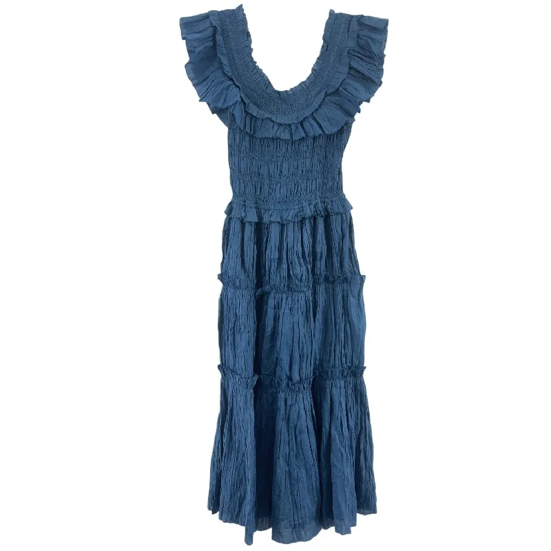 Super Savings Sea New York Micah Blue Ruffled Shirred Ramie Maxi Dress Women’s XS Preowned Super Savings Sea New York Micah Blue Ruffled Shirred Ramie Maxi Dress Women’s XS Preowned