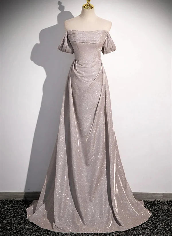 Price Drop Alert Off the Shoulder Ruffle Long Party Dress Long Sweep Train Evening Dress