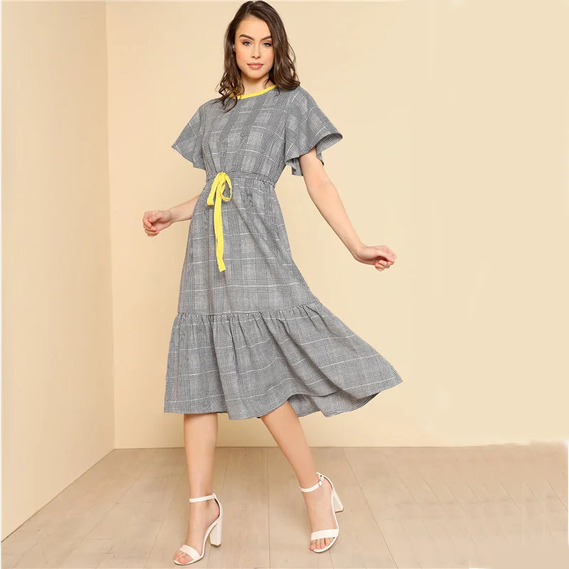 Unbeatable Prices Women's Summer Ruffle Plaid A-Line Dress