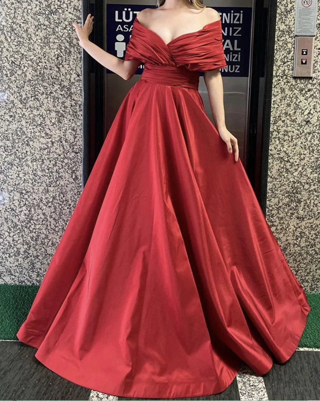 Sneak Peek Sale Long Satin Off The Shoulder Dresses A-Line Princess Prom Dresses