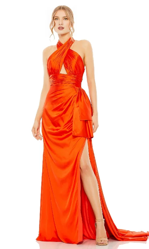 Super Sale Orange high neck cross hanging neck backless Prom dress