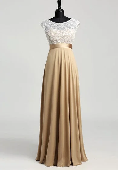 Incredible Offers A-line Bateau Cap Short Sleeve Floor-length Jersey Lace Dress