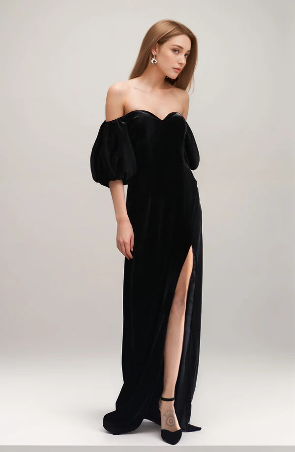 Instant Discount Sexy Puff 3/4 sleeves off-the-shoulder sheath thigh slit Velvet Dress Instant Discount Sexy Puff 3/4 sleeves off-the-shoulder sheath thigh slit Velvet Dress