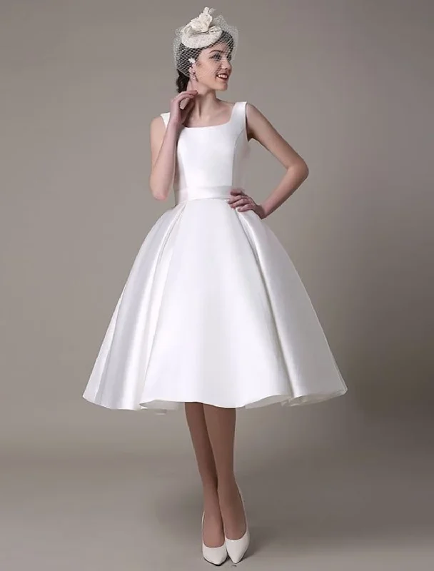 Early Access A-Line Cocktail Dresses Party Dress Wedding Guest Knee Length Sleeveless Square Neck Satin with Pleats Early Access A-Line Cocktail Dresses Party Dress Wedding Guest Knee Length Sleeveless Square Neck Satin with Pleats