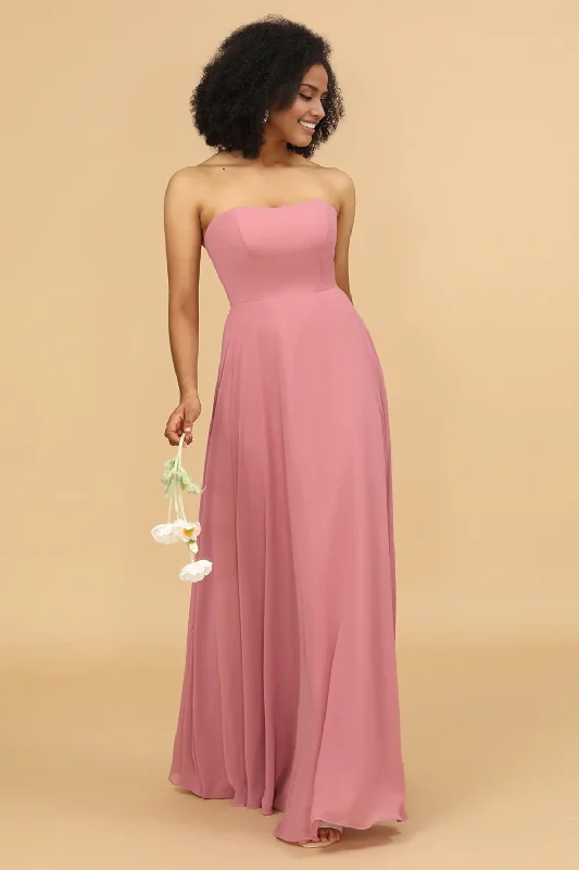 Price Fest Chiffon A Line Blush Strapless Bridesmaid Dress