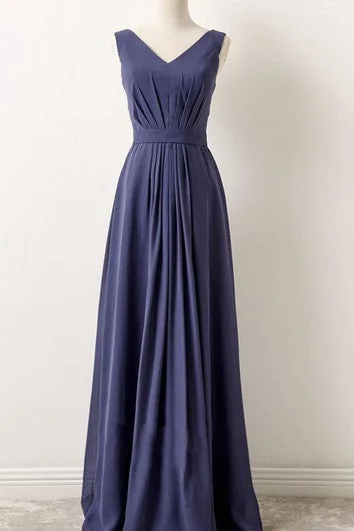 Don't Wait A-Line V-Neck Chiffon Dress With Pleats