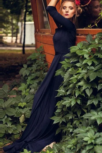 Stock Clearance Dark Blue Blue Beautiful Long Pretty Full Skirt With Slit Emerald Bright Blue Green Dress